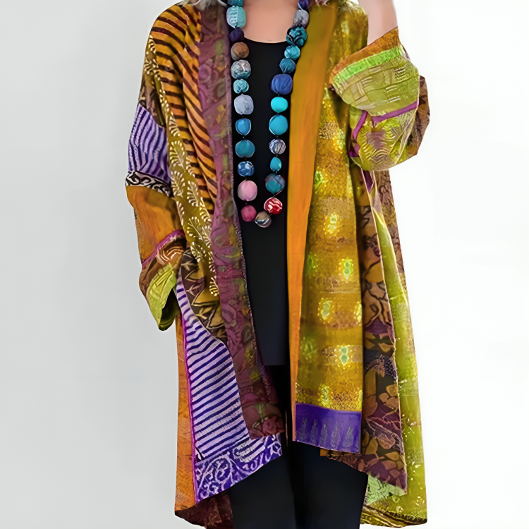 Damska Kimono Boho z Patchworkiem - Żółty