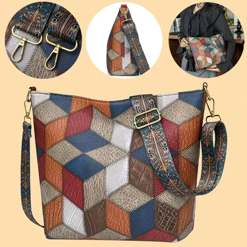 Damska Torba na Ramię z Wielobarwnym Wzorem Patchwork - 10