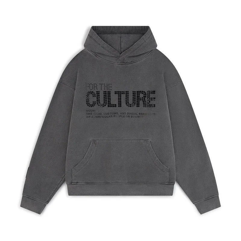 Bluza Oversize z Napisem Zdobionym Cyrkoniami - Szary