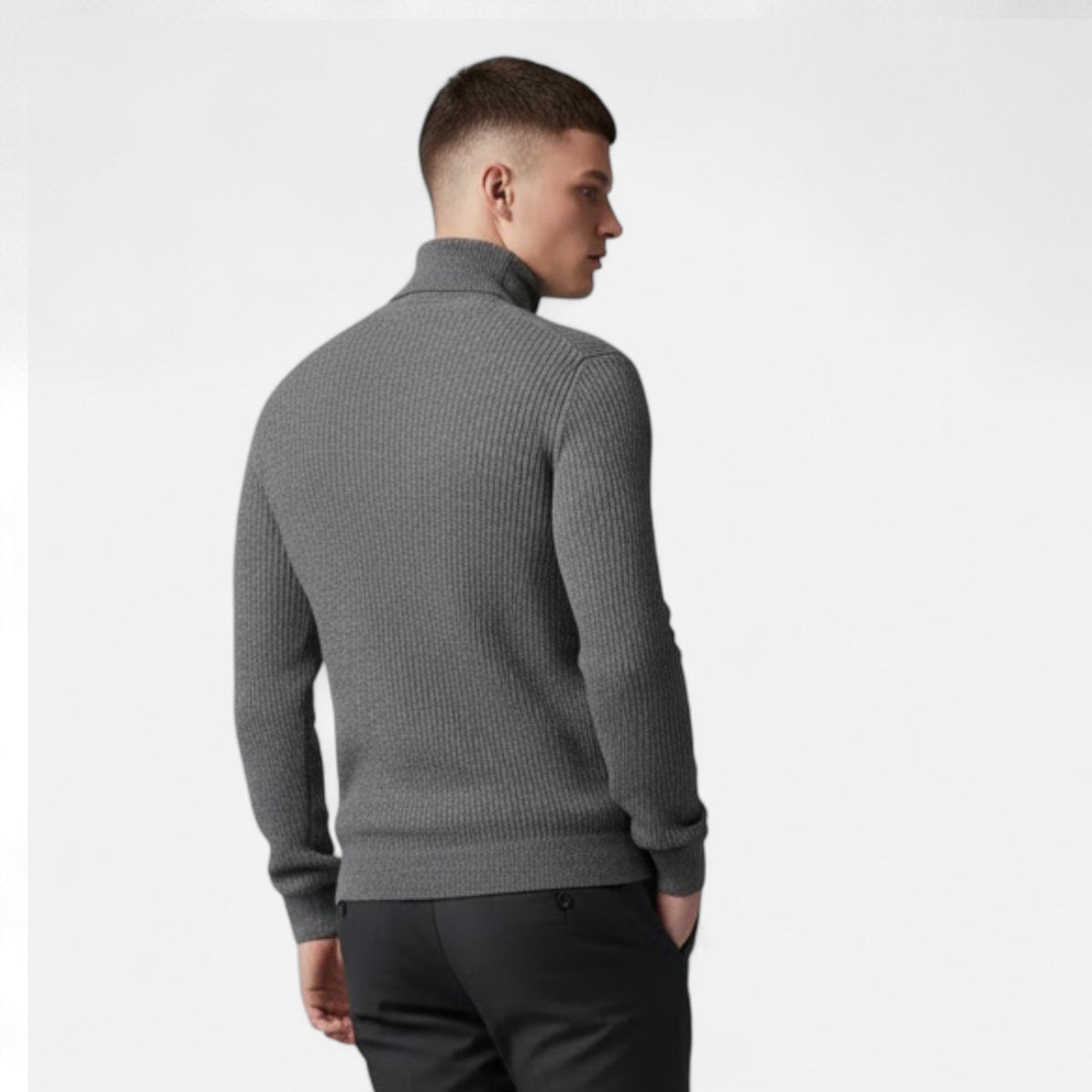 Męski Sweter Oversize ze Stójką i Prążkowaną Fakturą - 12