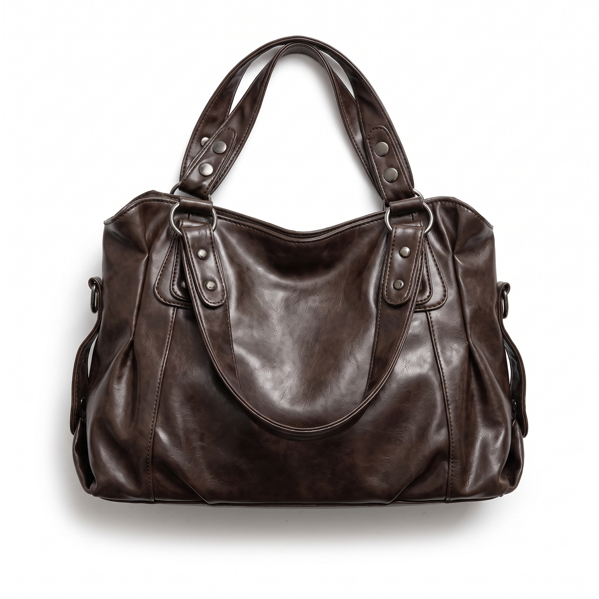 Damska Torebka Hobo z Marszczeniami i Ćwiekami - Kawowy