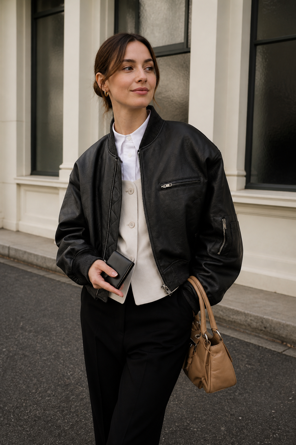 Damska Kurtka Bomber Oversize z Zamkiem - Czarny