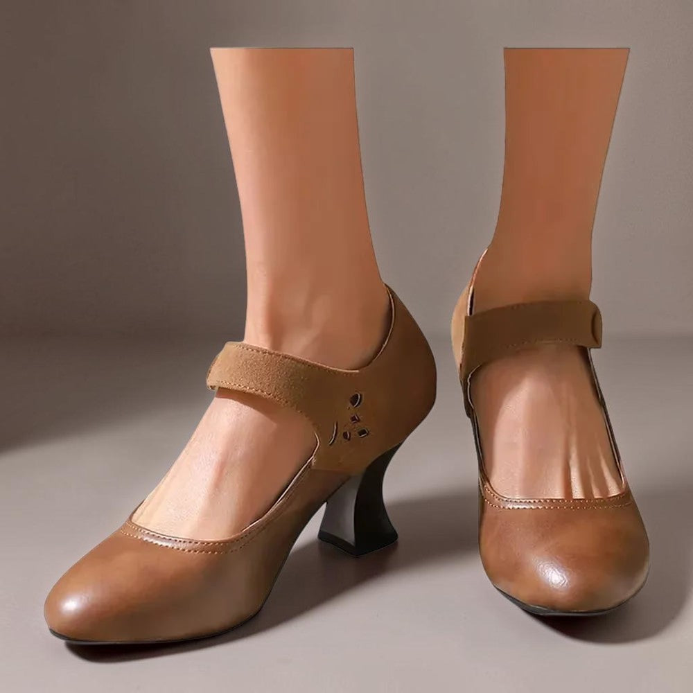 Damskie Czółenka z Zapinanym Paskiem na Guzik w Stylu Retro - 8