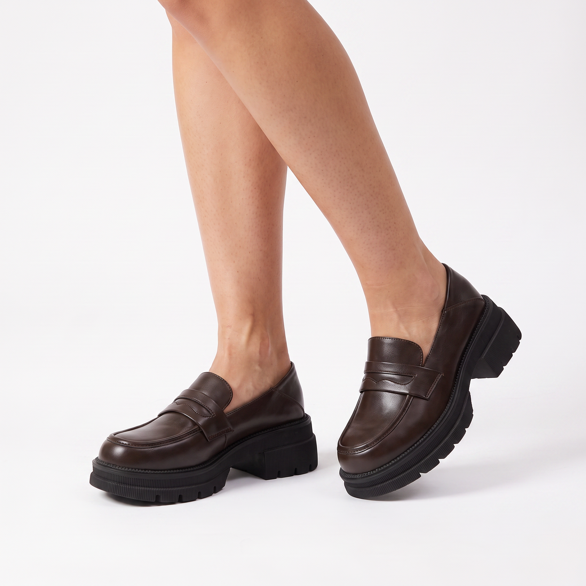 Damskie Loafersy na Grubej Podeszwie z Paskiem - 4