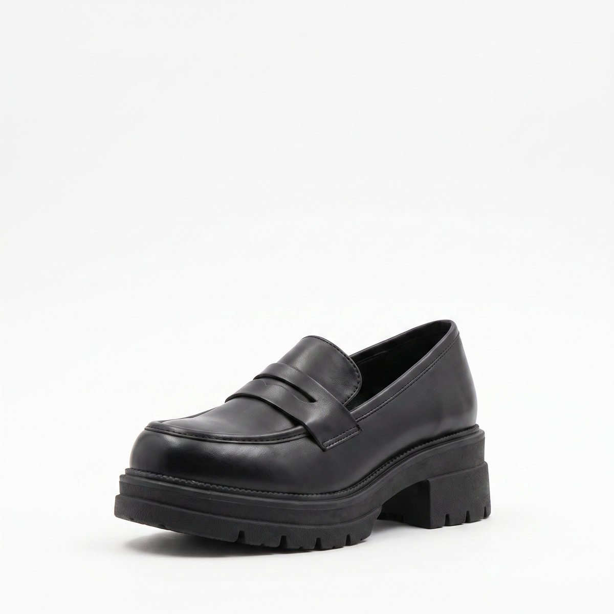 Damskie Loafersy na Grubej Podeszwie z Paskiem - Czarny