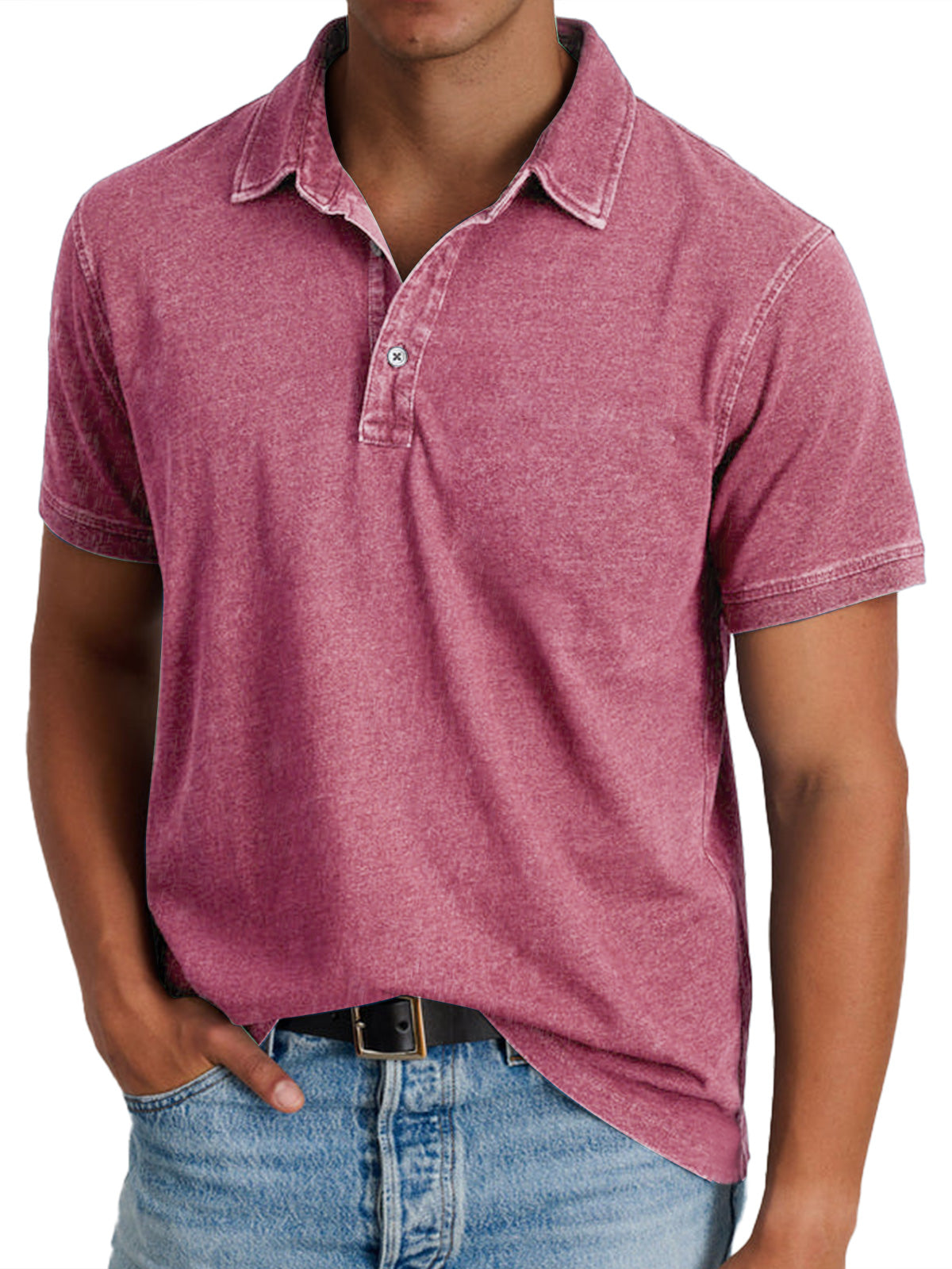 Damska Koszulka Polo z Kołnierzykiem - Różowy