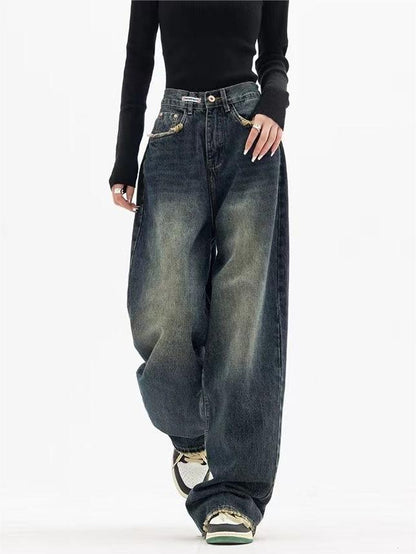 Damskie Jeansy Baggy z Efektem Sprania i Luźnym Krojem - 3