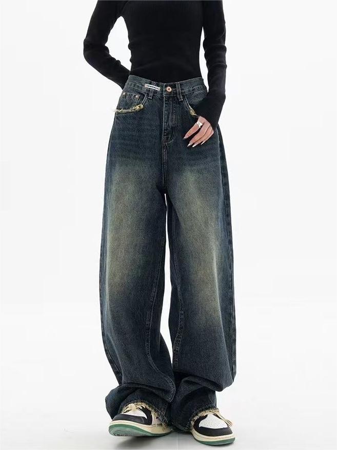 Damskie Jeansy Baggy z Efektem Sprania i Luźnym Krojem - 4