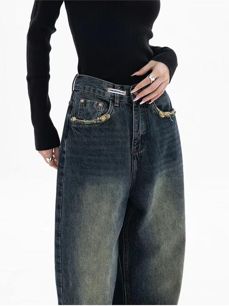 Damskie Jeansy Baggy z Efektem Sprania i Luźnym Krojem - 9