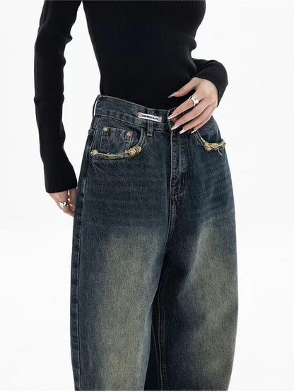 Damskie Jeansy Baggy z Efektem Sprania i Luźnym Krojem - 9