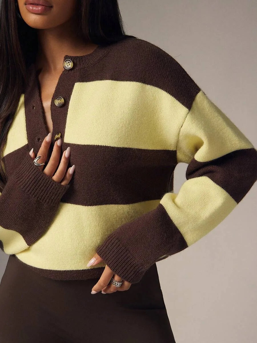 Damski Oversize Sweter z Guzikami i Okrągłym Dekoltem - 6