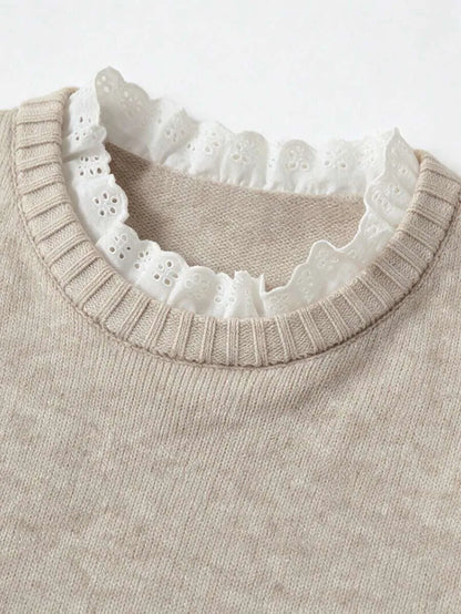 Damski Sweter z Koronkowym Wykończeniem i Okrągłym Dekoltem - 7
