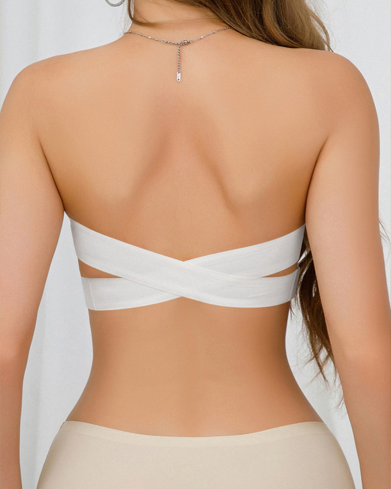 Bezszwowy Bralette Bandeau bez Ramiączek z Krzyżowanym Tyłem - 21