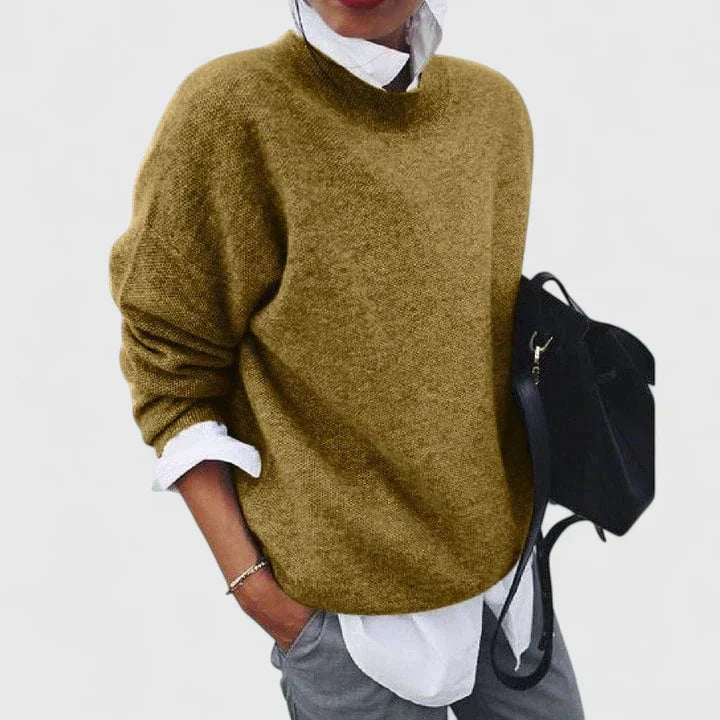 Damski Sweter Oversizowy z Półgolfem i Długim Rękawem - Khaki