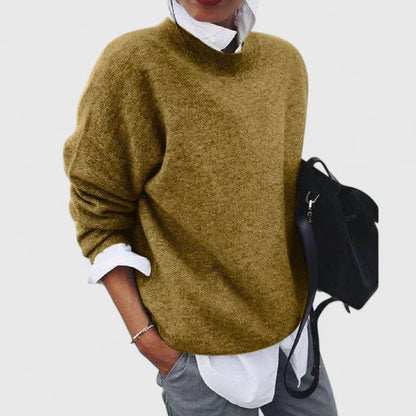 Damski Sweter Oversizowy z Półgolfem i Długim Rękawem - Khaki
