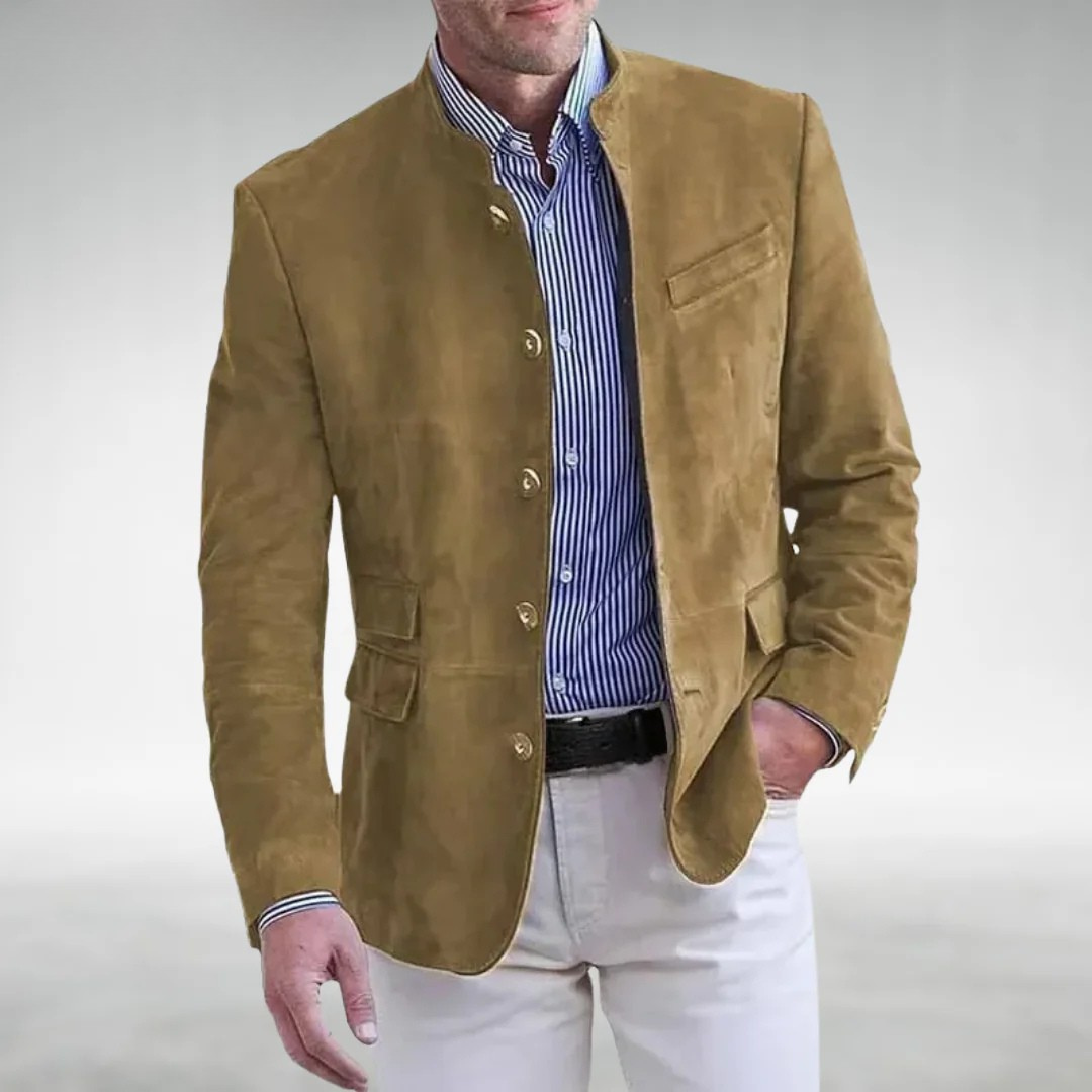 Męska Kurtka Smart Casual z Kołnierzem Mao - Khaki