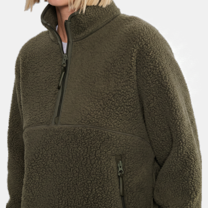 Damska Krótka Bluza z Półzamkiem w Stylu Sherpa - 8