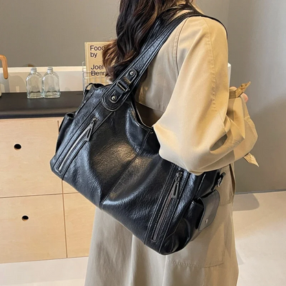 Damska Torba Shopper z Zamkiem i Kieszeniami - 8