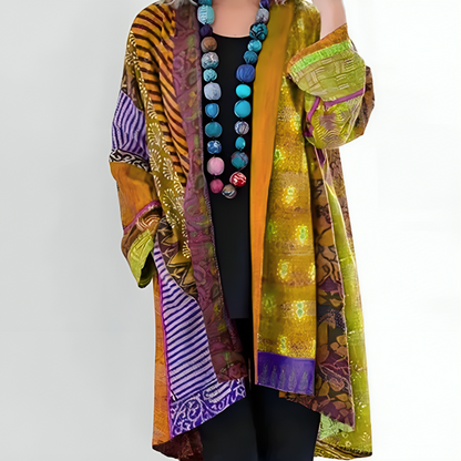 Damska Kimono Boho z Patchworkiem - Żółty
