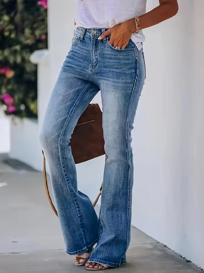 Damskie Jeansy Flare z Wysokim Stanem - 3