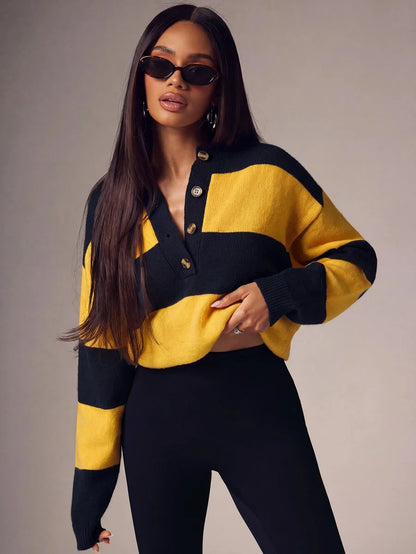 Damski Oversize Sweter z Guzikami i Okrągłym Dekoltem - 28