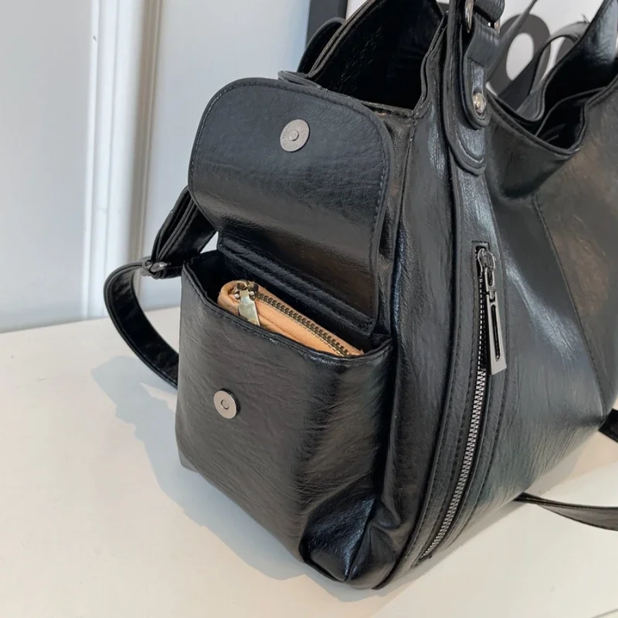 Damska Torba Shopper z Zamkiem i Kieszeniami - 15