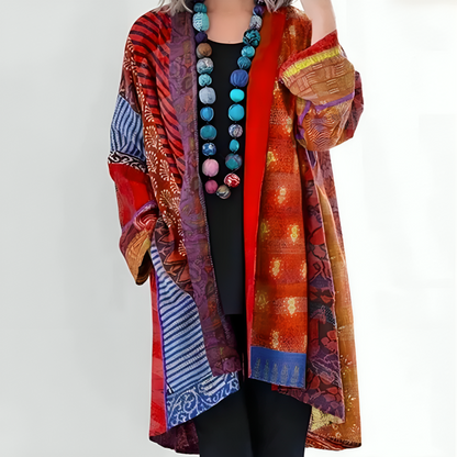 Damska Kimono Boho z Patchworkiem - Czerwony