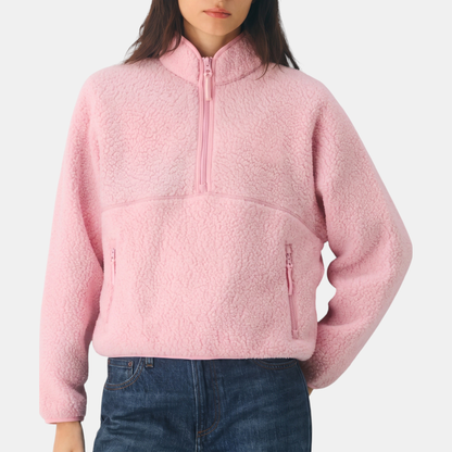 Damska Krótka Bluza z Półzamkiem w Stylu Sherpa - 10