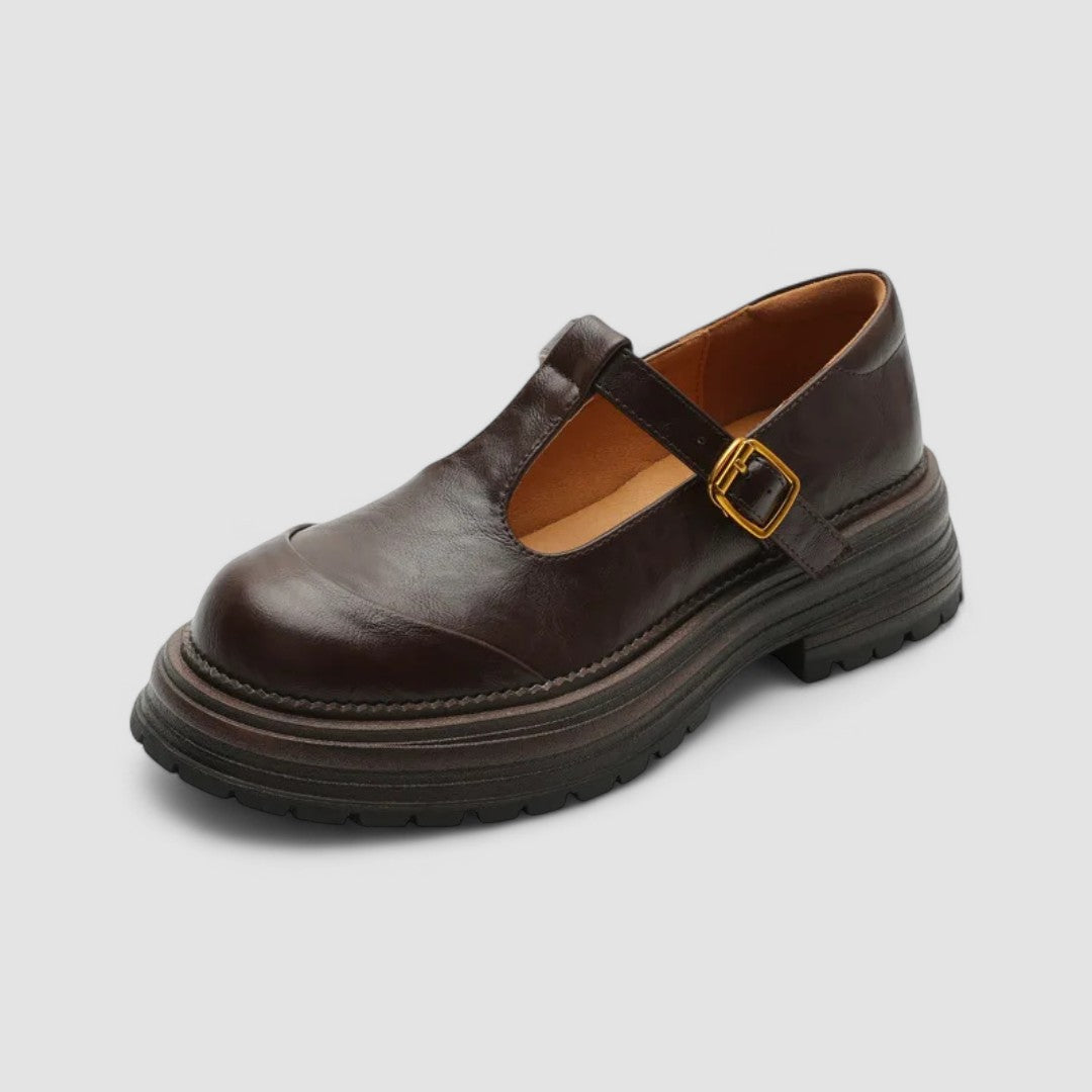 Damskie Buty Mary Jane Vintage z Grubą Podeszwą - Brązowy