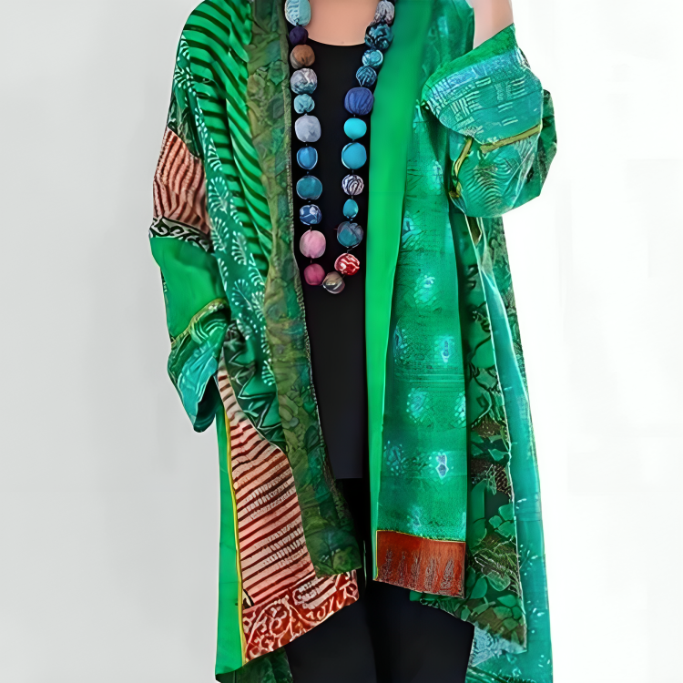 Damska Kimono Boho z Patchworkiem - Zielony
