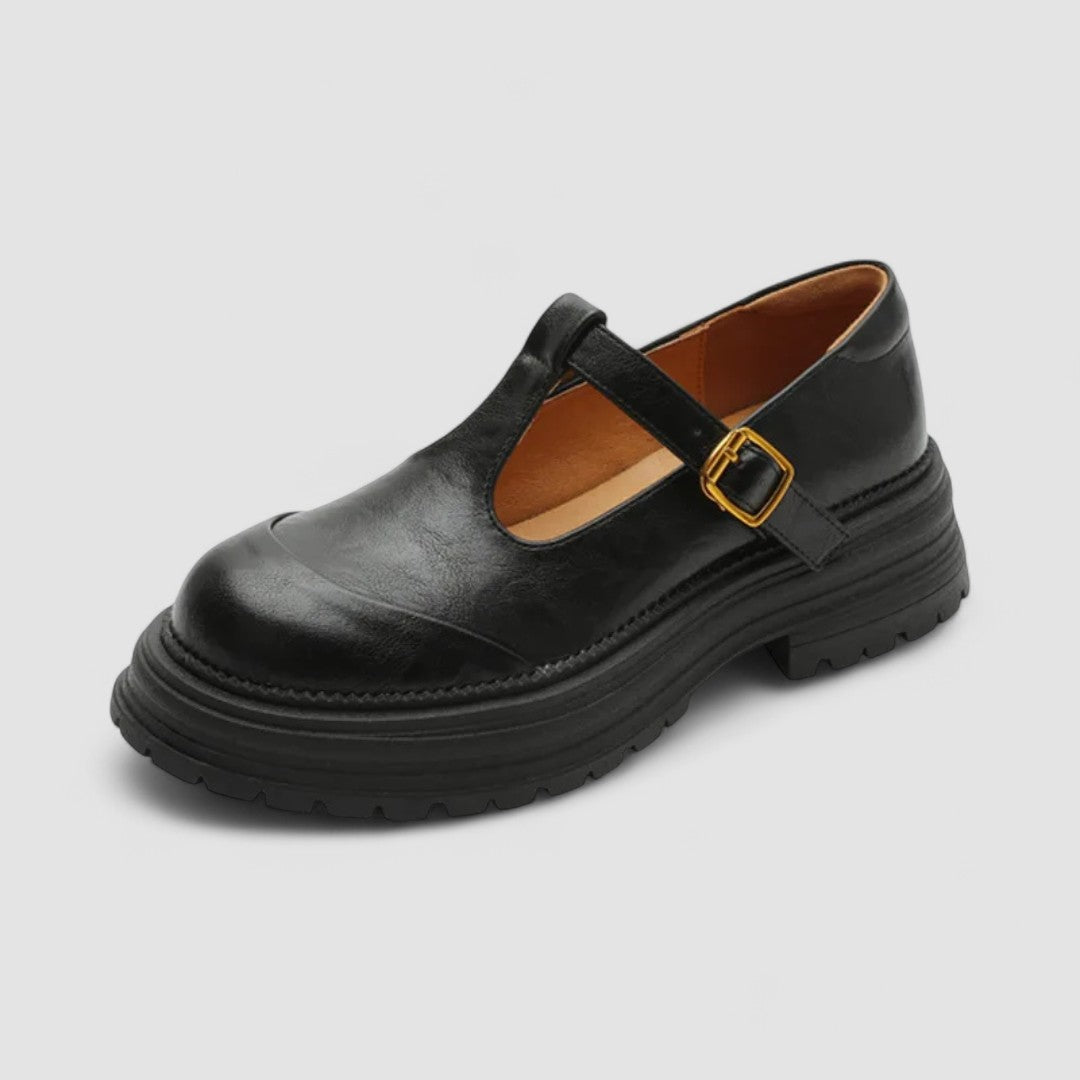Damskie Buty Mary Jane Vintage z Grubą Podeszwą - Czarny