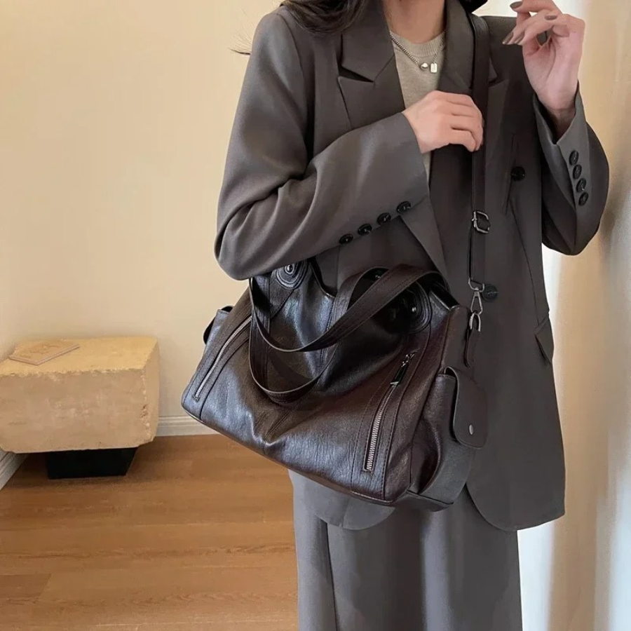 Damska Torba Shopper z Zamkiem i Kieszeniami - 2