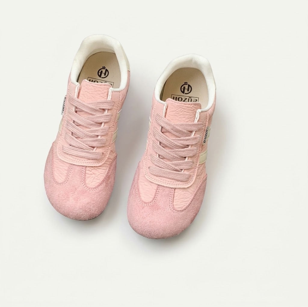 Damskie Sneakersy Retro z Wiązaniem - Różowy