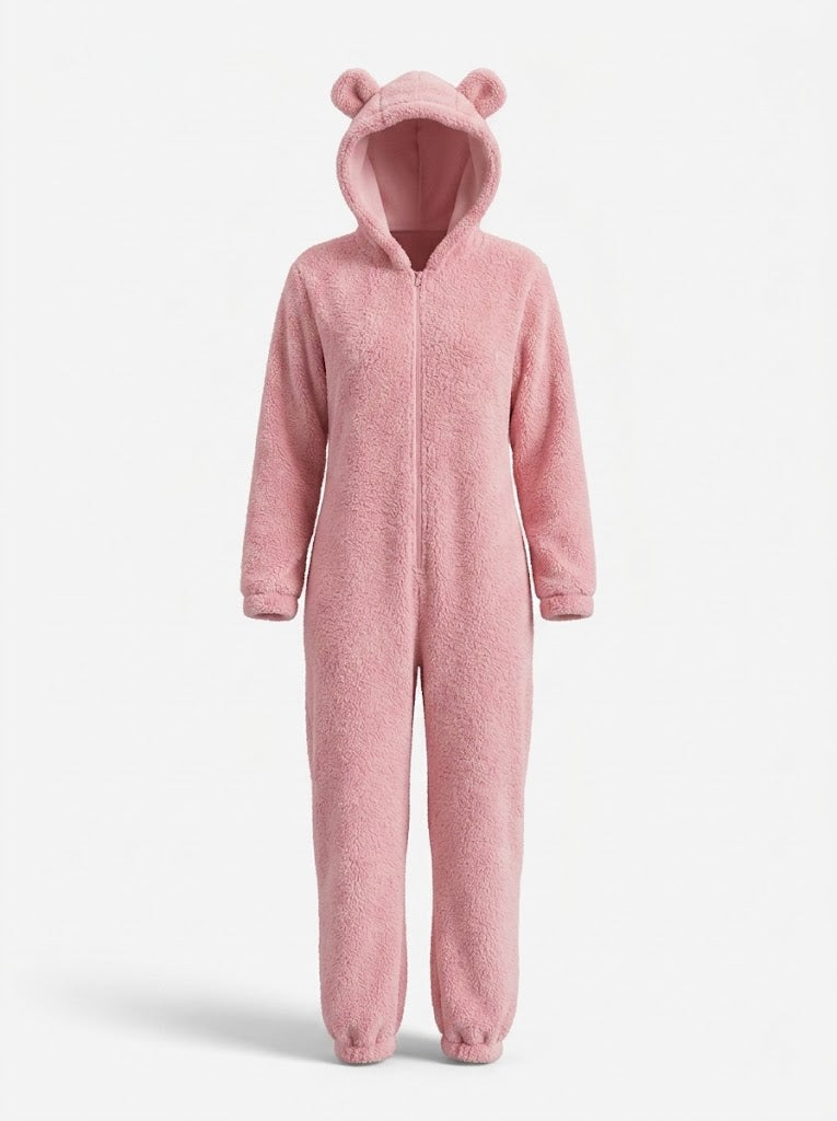 Damska Piżama Kigurumi z Kapturem i Zamkiem - Różowy