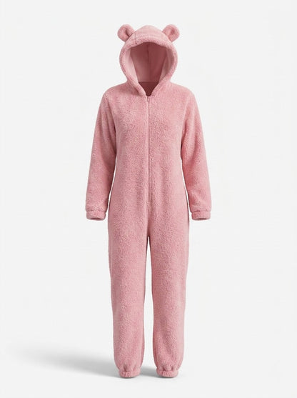 Damska Piżama Kigurumi z Kapturem i Zamkiem - Różowy
