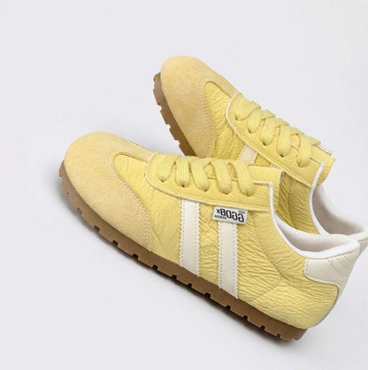 Damskie Sneakersy Retro z Wiązaniem - Żółty