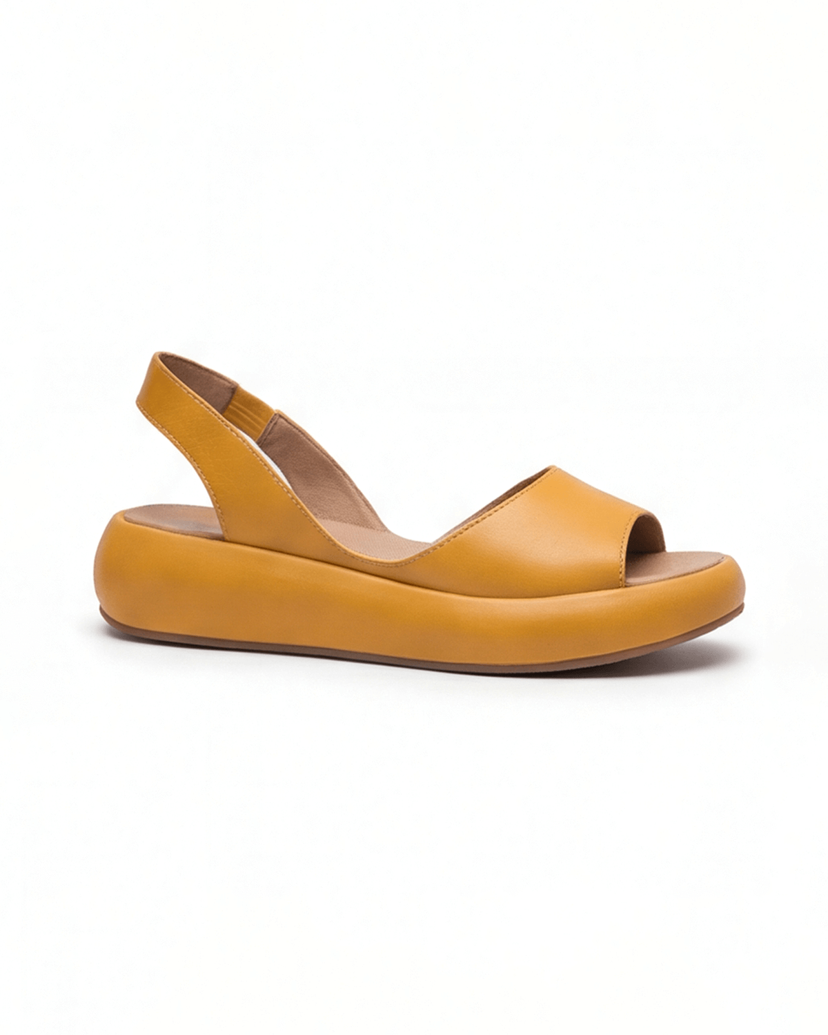 Damskie Sandały Slingback z Odkrytym Noskiem i Platformą - Żółty