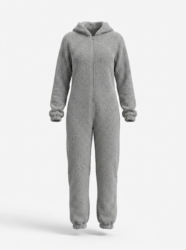 Damska Piżama Kigurumi z Kapturem i Zamkiem - Szary