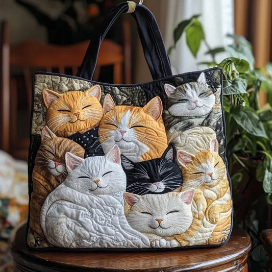 Damska Torba Shopper Pikowana z Motywem Kotów