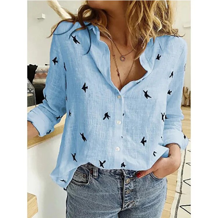 Damska Bluzka z Długim Rękawem, Luźny Krój - Wzór