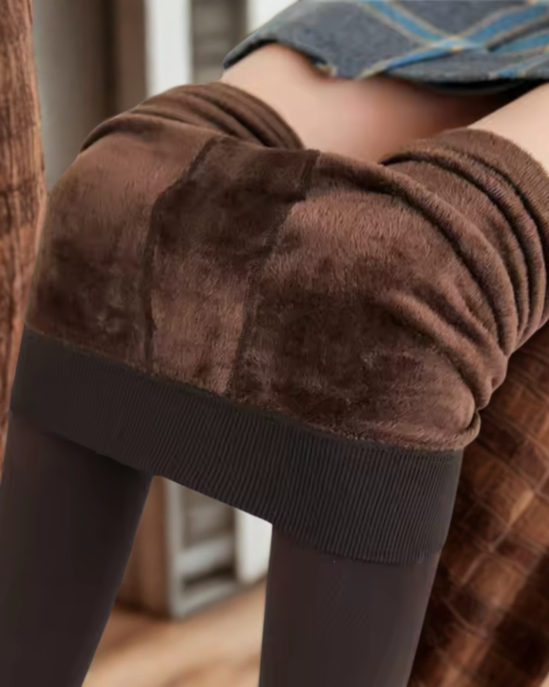 Damskie Legginsy Ocieplane z Wysokim Stanem - Brązowy