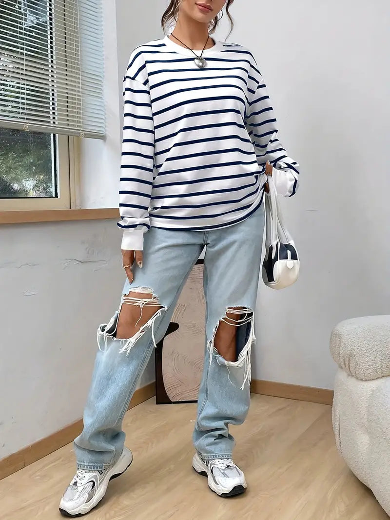 Damska Bluza Oversize w Paski - 3