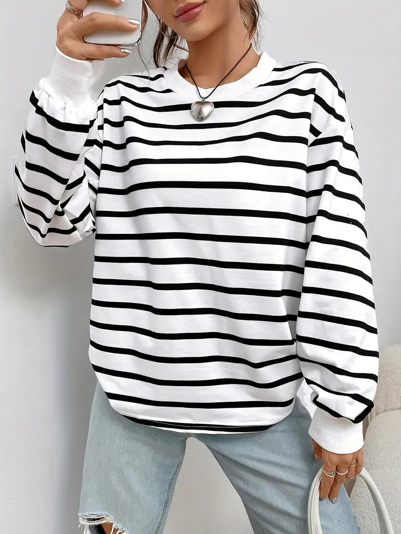 Damska Bluza Oversize w Paski - 6
