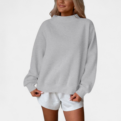 Damski Sweter Oversize z Golfem i Prążkowaną Fakturą - Szary