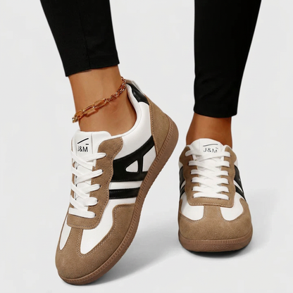 Damskie Sneakersy z Sznurowaniem i Retro Detalami - Brązowy Camel