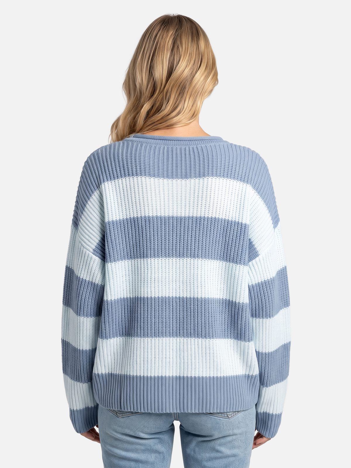 Damski Sweter Oversize w Paski z Bufiastymi Rękawami - 6