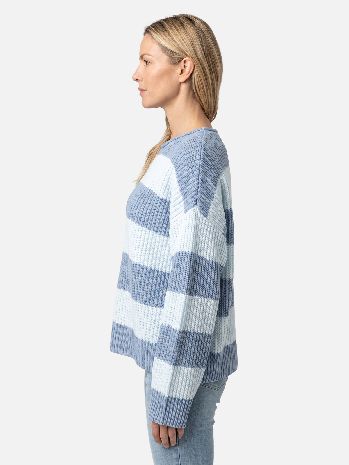 Damski Sweter Oversize w Paski z Bufiastymi Rękawami - 4