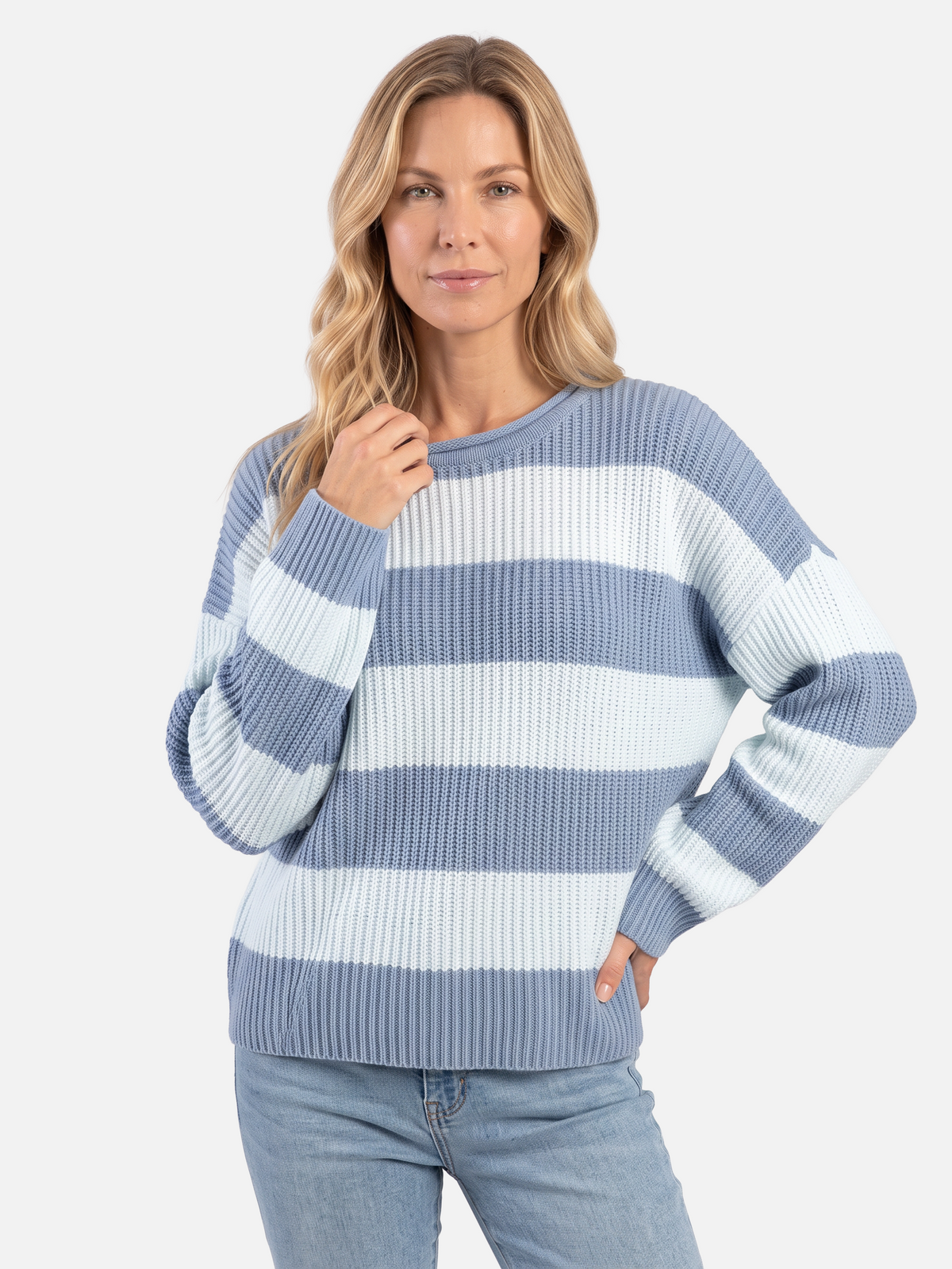 Damski Sweter Oversize w Paski z Bufiastymi Rękawami - 3