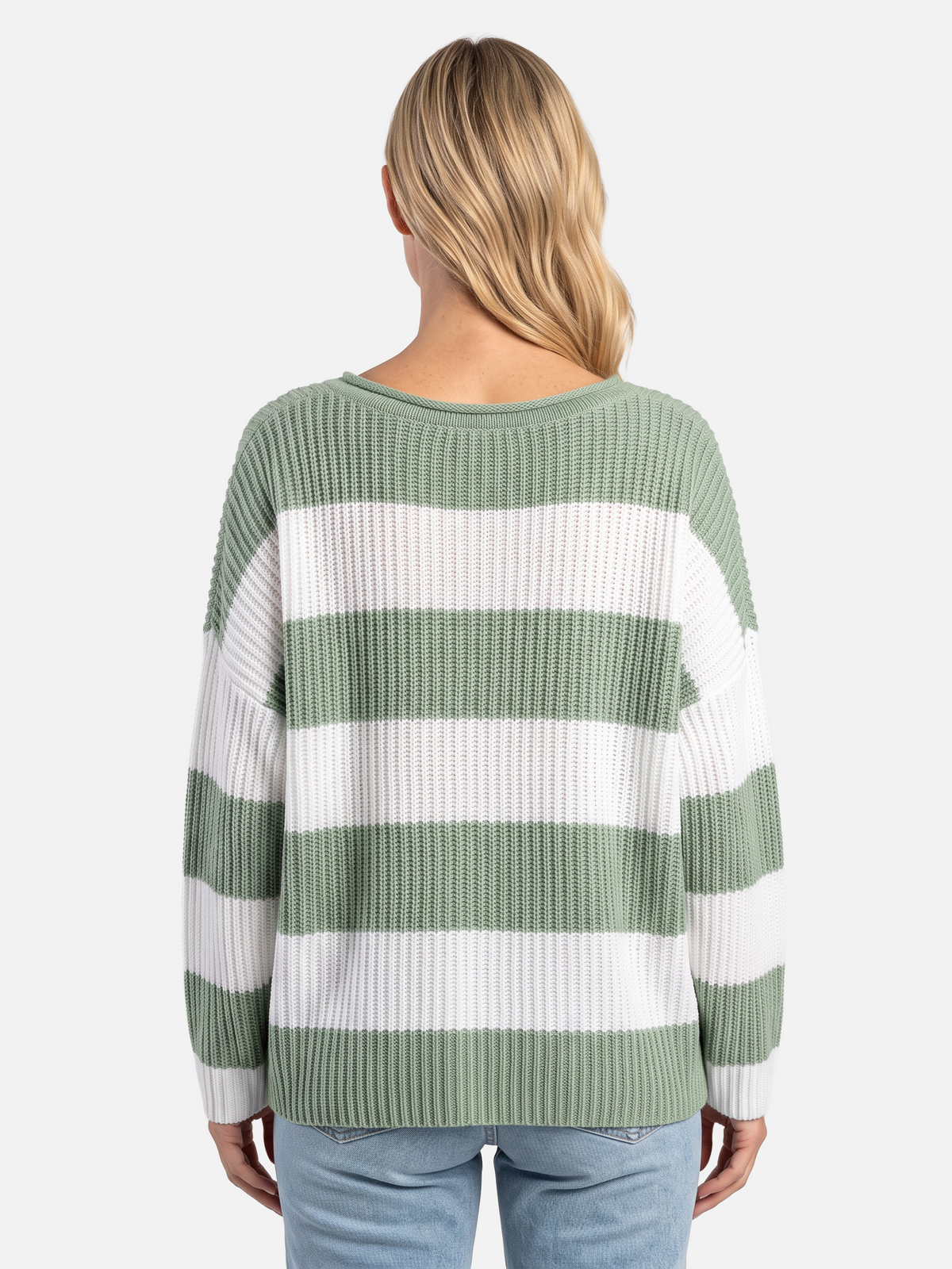 Damski Sweter Oversize w Paski z Bufiastymi Rękawami - 10