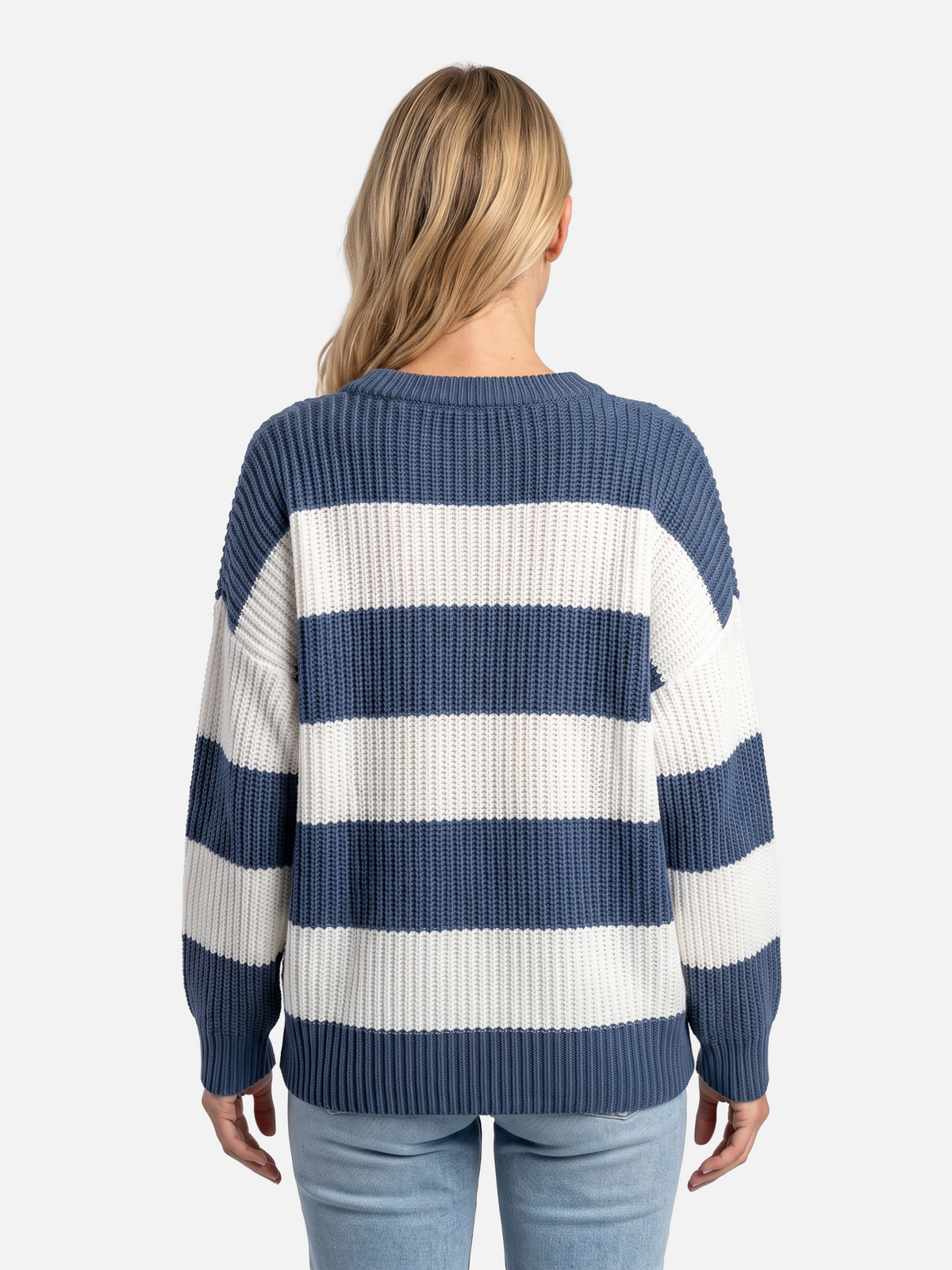Damski Sweter Oversize w Paski z Bufiastymi Rękawami - 8